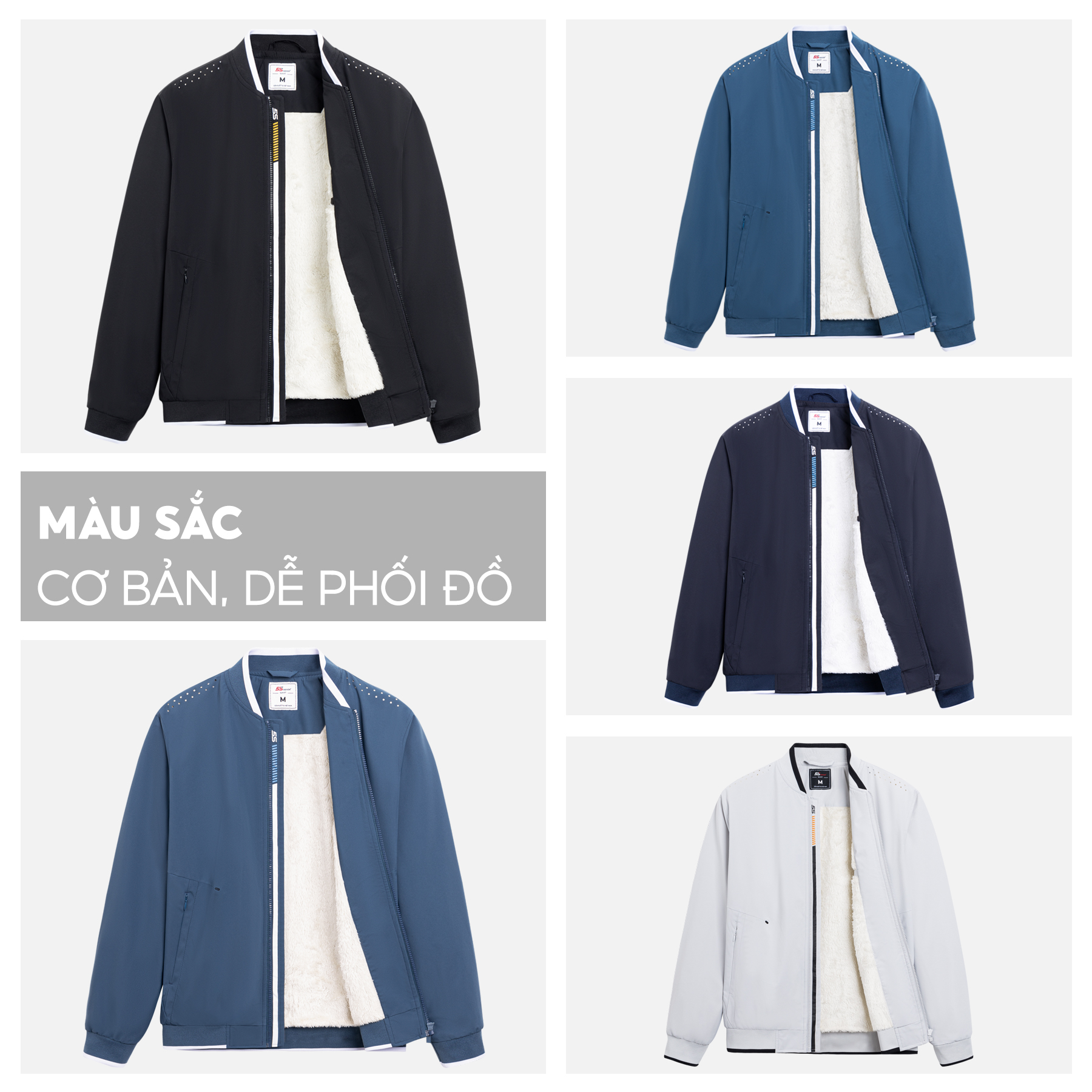 Áo Khoác Bomber Nam LÓT LÔNG 5S, Công Nghệ BLOCKTECH, Siêu Ấm, Dày Dặn, Trượt Nước, Chống Bám Bụi (AKB22010)