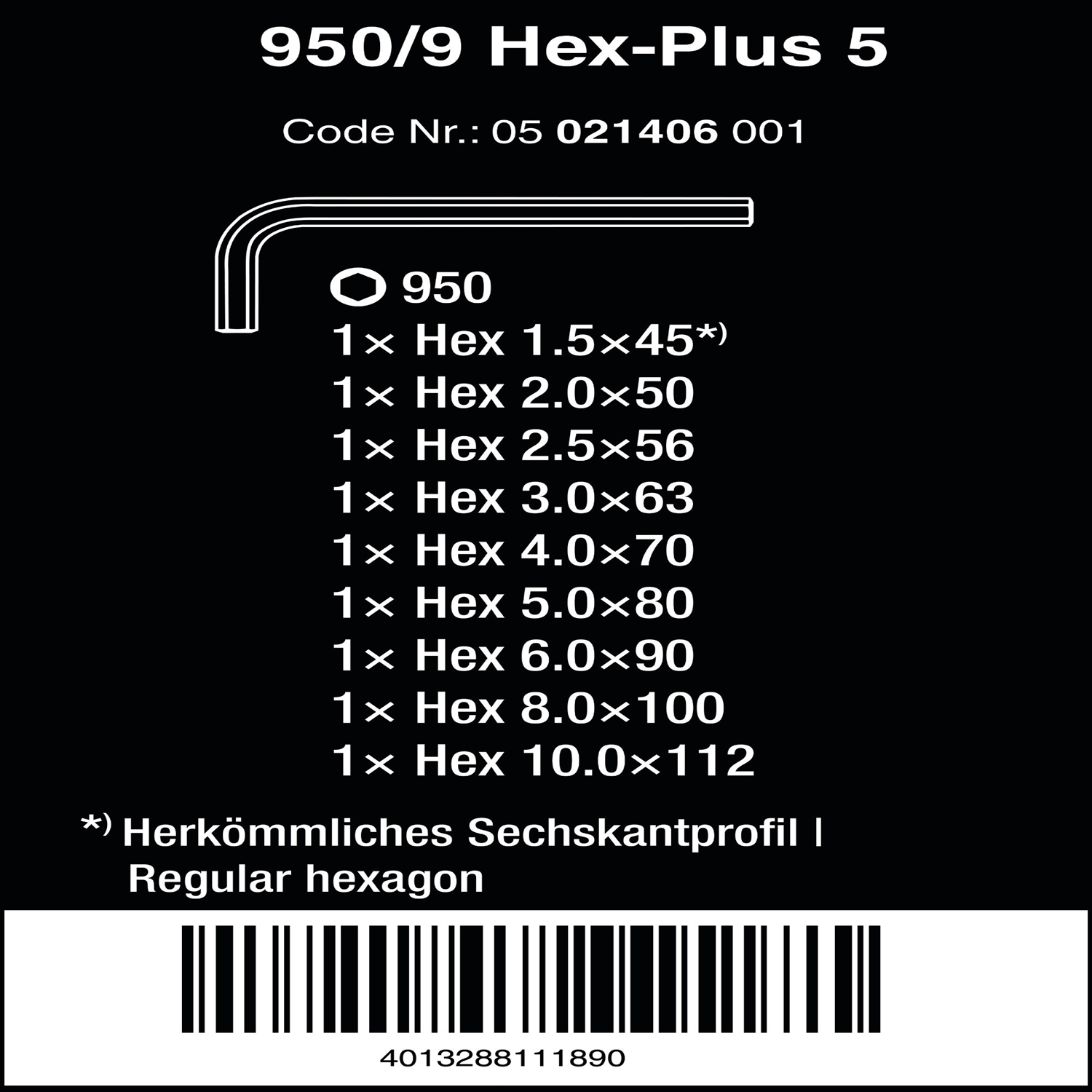 Bộ khóa lục giác ngắn 9 cái 950/9 Hex-Plus 5 L-key set, metric, chrome-plated Wera 05021406001