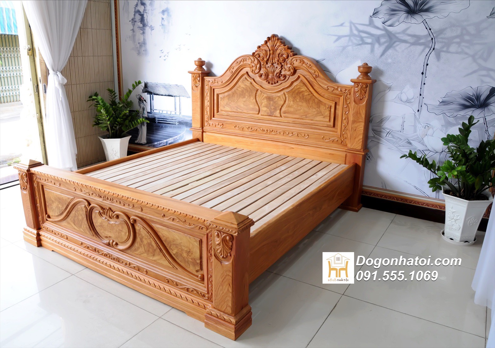 Giường Ngủ Gỗ Gõ Đỏ Lào Cao Cấp 1M8 X 2M GN-511