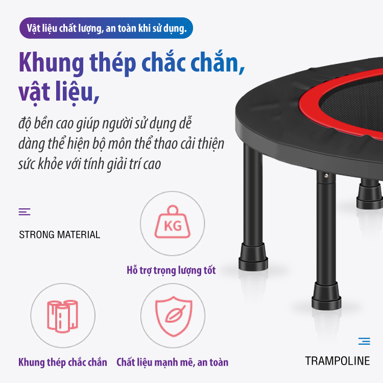 BG Sàn nhún lò xo cao cấp Trampoline 40INCH - 40 INCH có tay vịn (100x100cm) - Hàng nhập khẩu