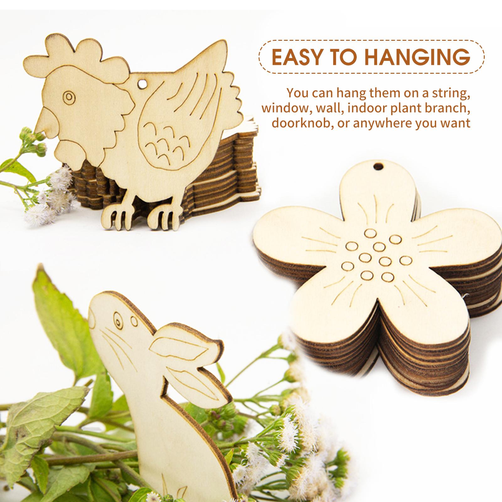 Set 10 Mặt Dây Chuyền Lễ Phục Sinh Bằng Gỗ Kèm Dây Rơm Đeo Cổ Tự Làm Tự Trang Trí Cho Trẻ Em Sáng Tạo