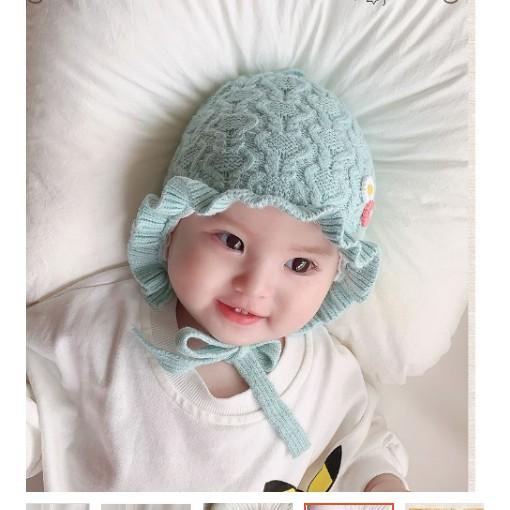Mũ len bèo gắn Hoa Cúc cho bé  dưới 12 tháng tuổi