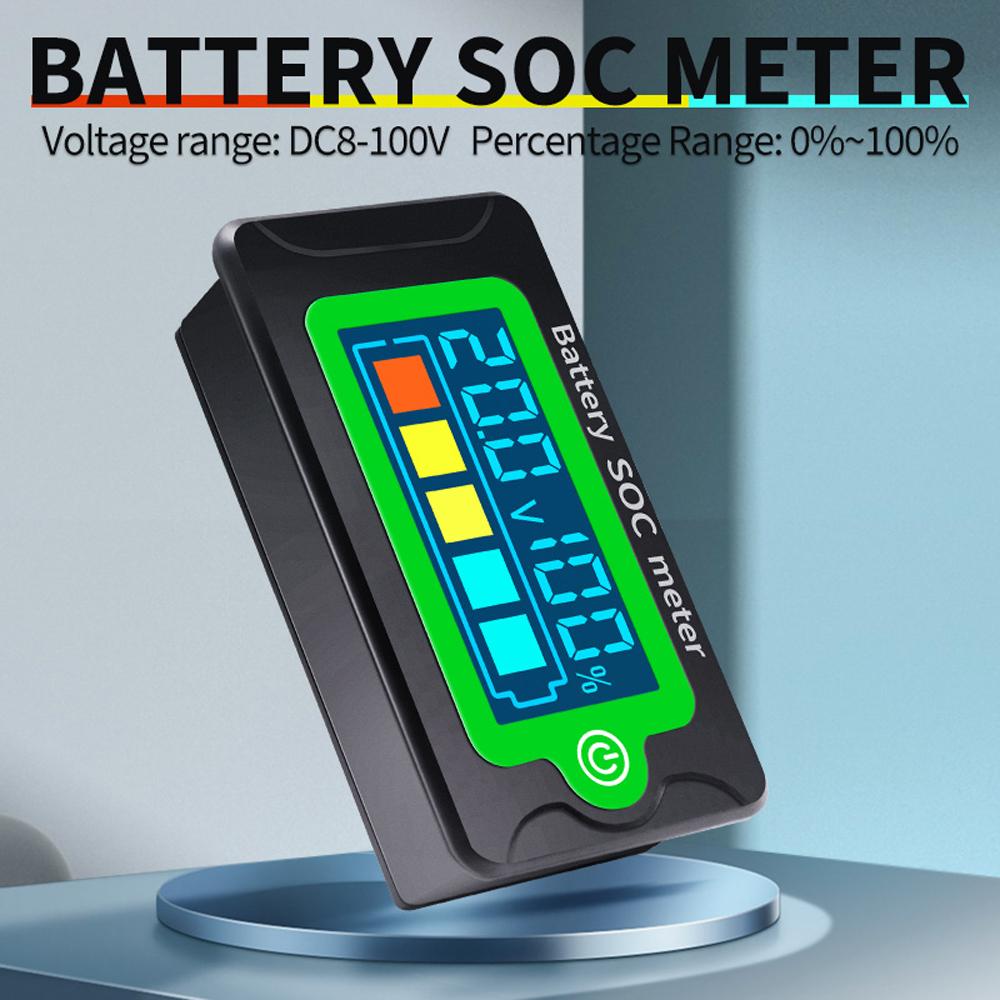 Waterproof Battery SOC Power Meter Capacity Indicator 8-100V Direct Current Voltmeter 12.0V 24V 36V 48V 60V 72V Lithium Iron Phosphate Battery Ternary Lithium Polymer Battery Tester