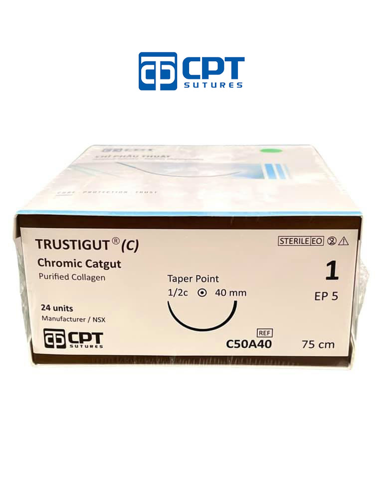 Chỉ phẫu thuật tự tiêu tan chậm CPT Trustigut (C) Chromic Catgut số 1 - C50A40