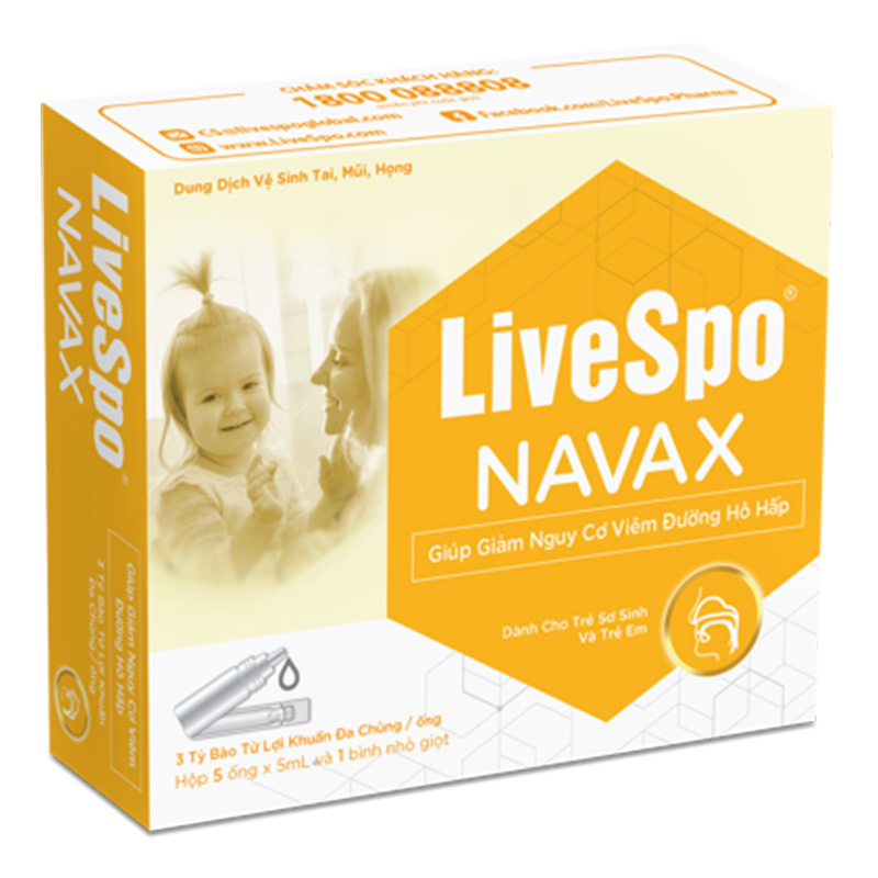 Combo 2 Hộp Nước muối sinh lý bào tử lợi khuẩn Livespo Navax dành cho trẻ sơ sinh , trẻ em ( Hộp màu vàng 5 ống x5ml )