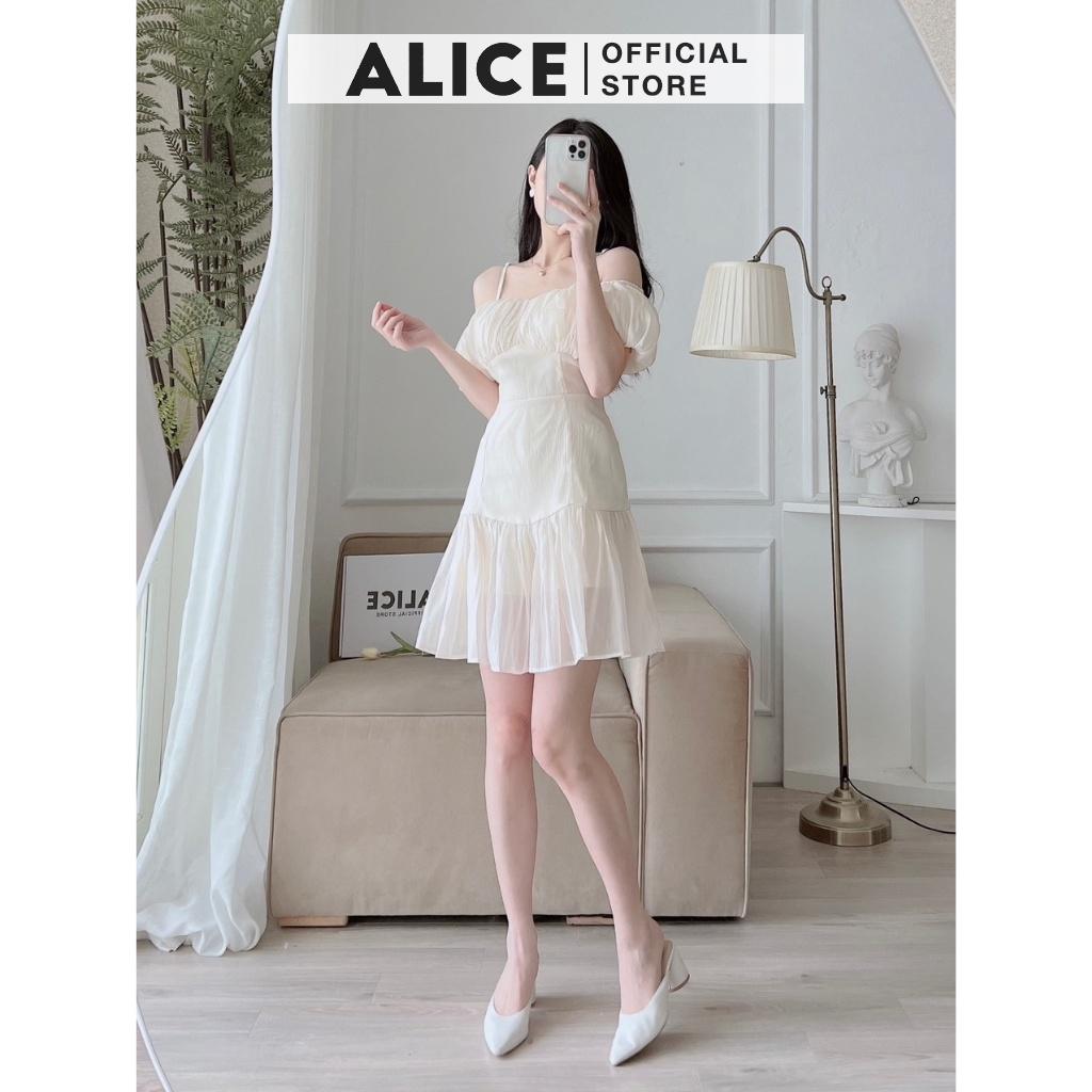 Váy Tiểu Thư Trễ Ngực Tay Bồng ALICE Thiết Kế 2 Dây Phối Nhún Ngực Sang Chảnh, Kiểu Dáng Xòe Nhẹ Đứng Form V788