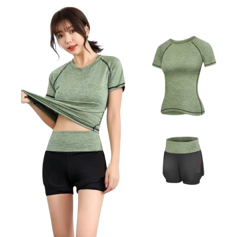 BỘ ĐỒ TẬP GYM, SET QUẦN ÁO TẬP YOGA NỮ THỂ THAO ÁO THUN QUẦN ĐÙI 2 LỚP ODERI MS212