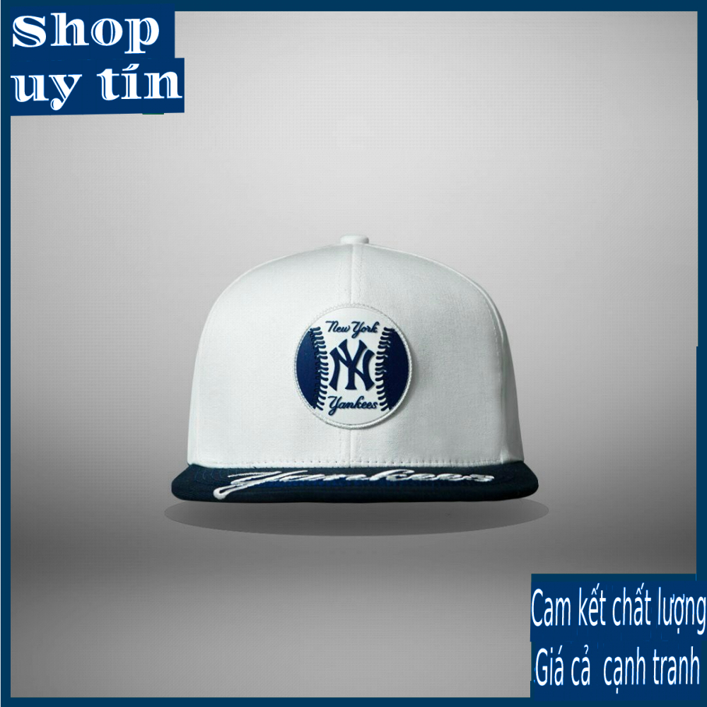 Freeship - MŨ/NÓN KẾT LƯỠI TRAI SNAPBACK YK TRẮNG PHỐI LOGO XANH