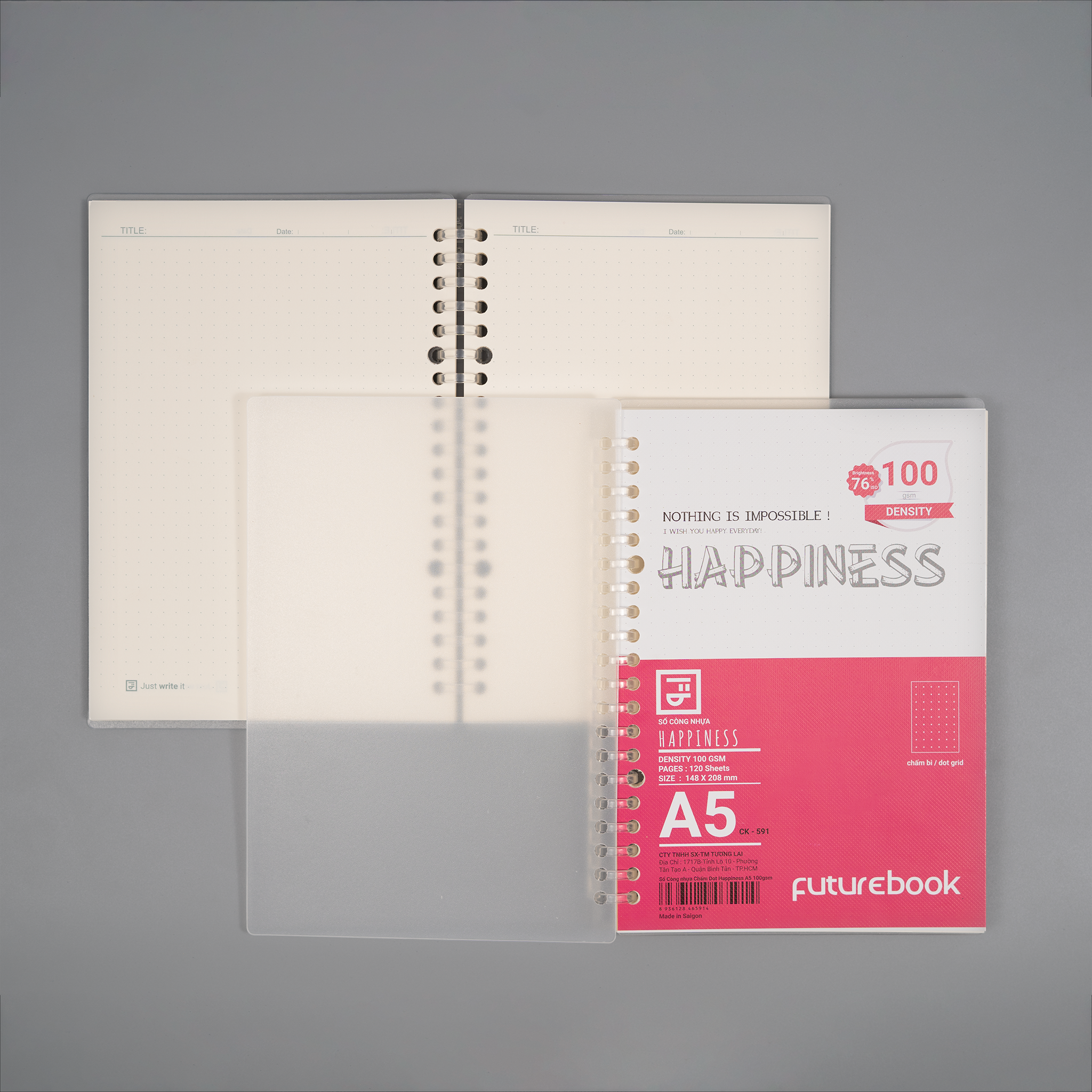 Giấy refill ruột sổ còng Binder Happiness A5 20 lỗ caro chấm dot kẻ ngang làm sổ tay planner FUTUREBOOK Mã P005