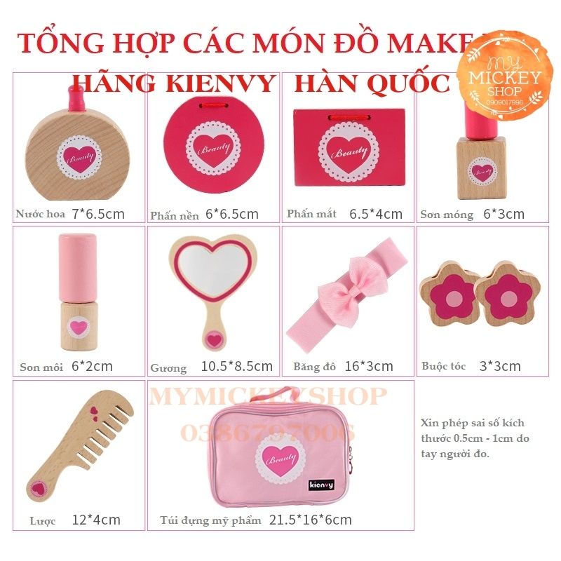 Bộ đồ chơi bằng gỗ cho bé Túi Trang Điểm Màu Hồng Xinh Xắn cho các bé gái từ 3 4 5 tuổi