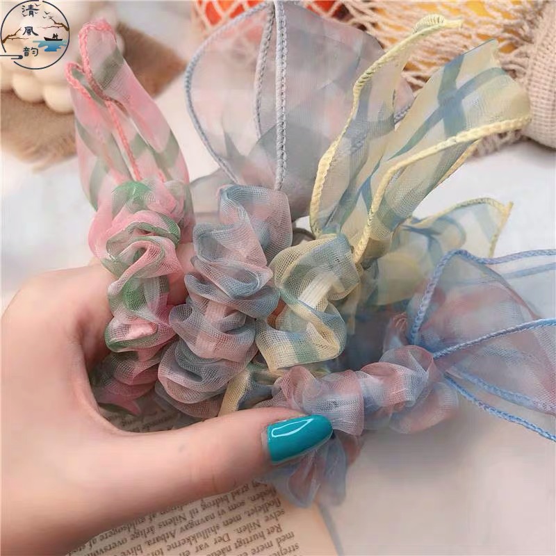 Dây cột tóc nơ hàn quốc - dây cột tóc scrunchies kẻ caro