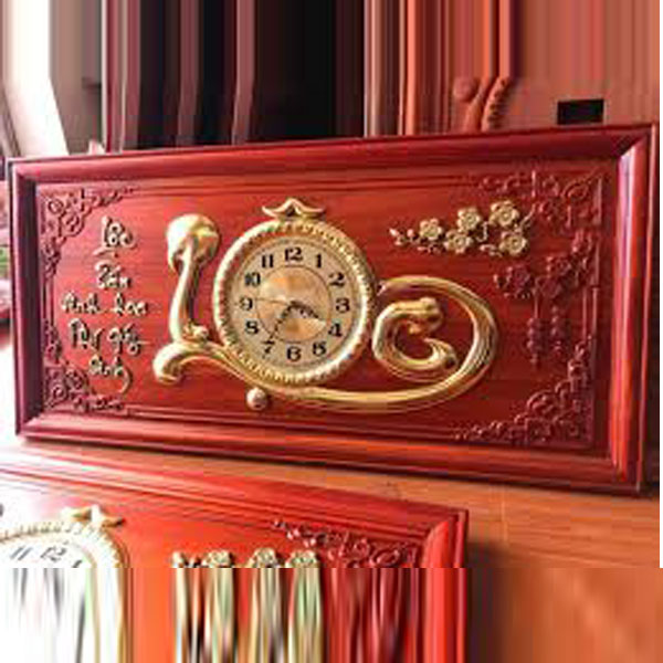Tranh đồng hồ gỗ Hương đỏ chữ Lộc mạ vàng cao cấp (48 x 108 ) dày 3cm