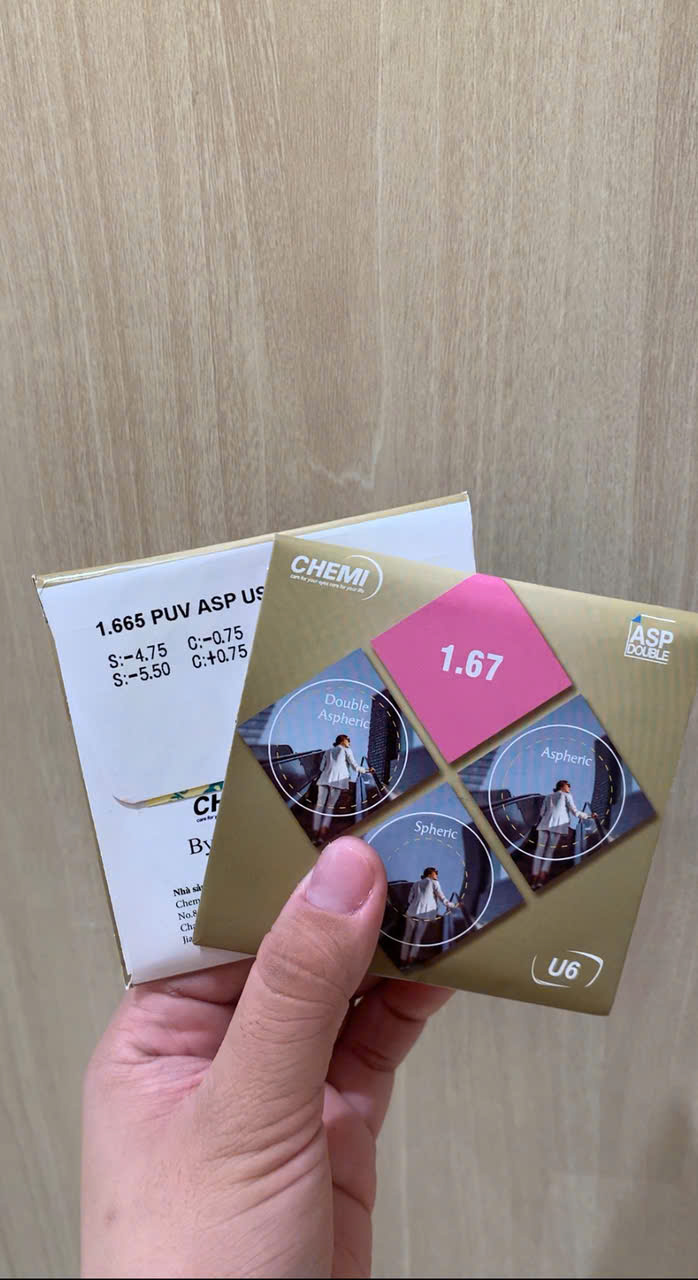 Tròng kính chemi 1.67 cận phi cầu phẳng chống ánh sáng xanh chống uv thời trang OURESS