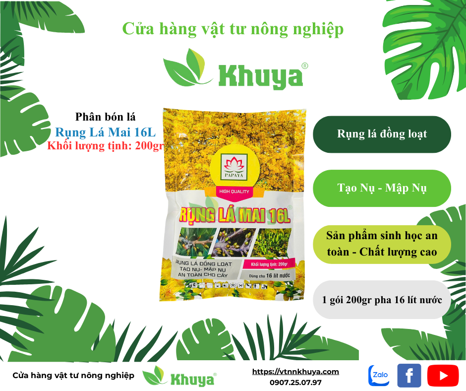 Phân bón lá Rụng Lá Mai 16L 200gr Đồng Loạt - Tạo Nụ - Mập Nụ - An Toàn Cho Cây