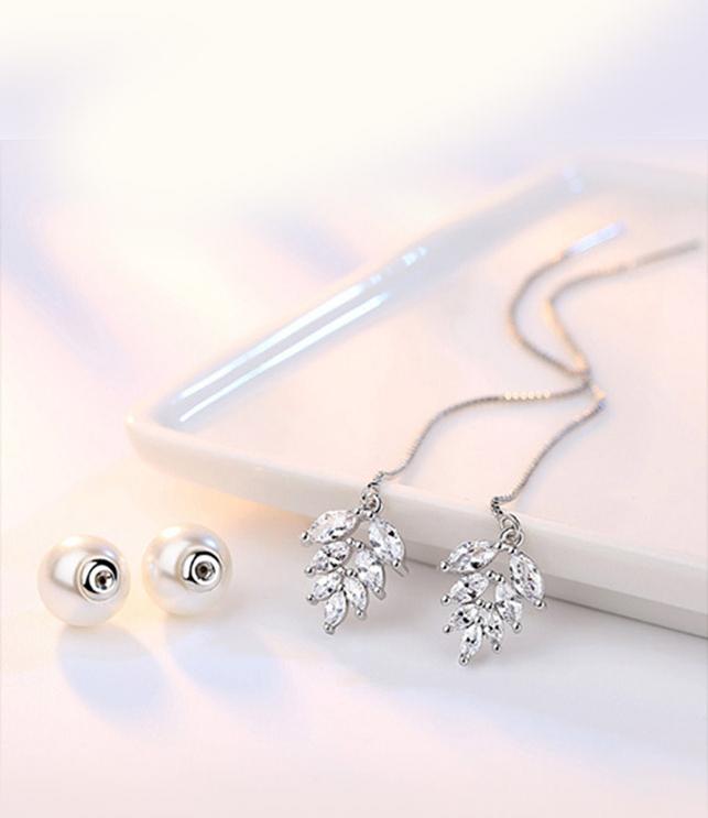Bông tai dài ngọc chiếc lá BHBT163