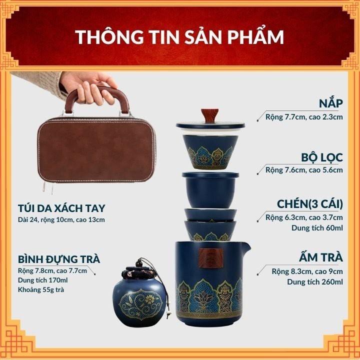 Bộ ấm chén trà xách tay du lịch ONGTRE nhỏ gọn tiện lợi sang trọng