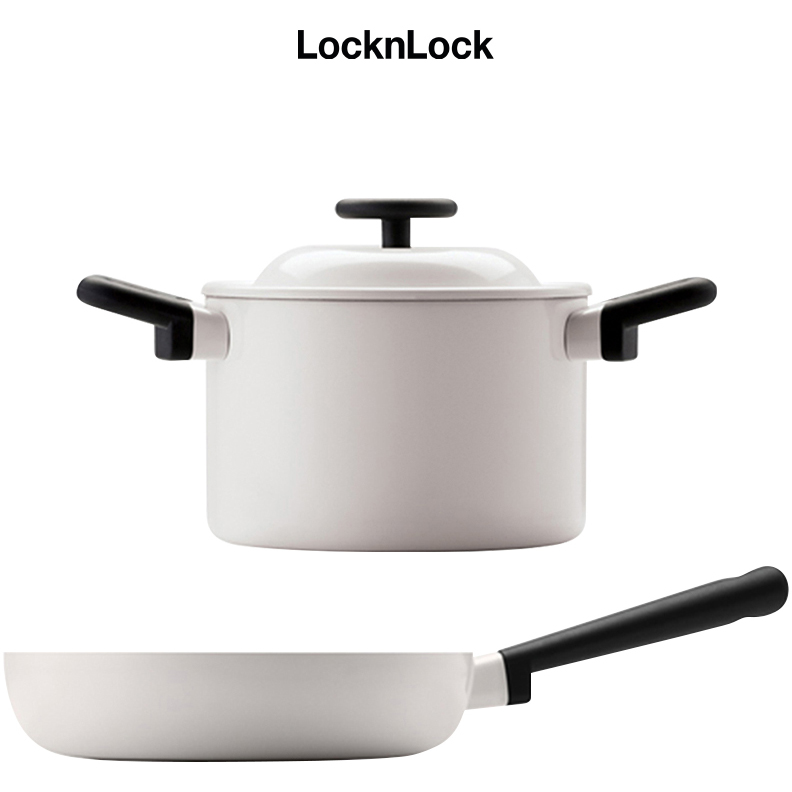 Bộ Nồi Chảo Decore LocknLock 2 món - Màu Kem (LDE1243IH - LDE1182IH)