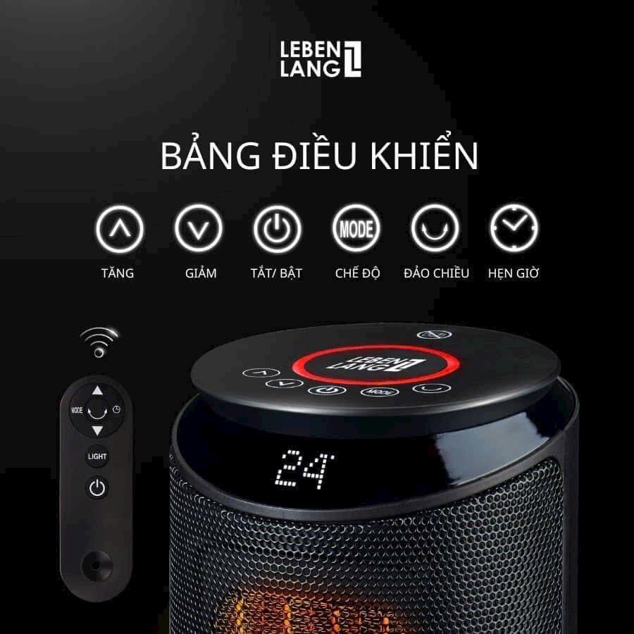 Máy sưởi gốm Lebenlang LBL0279, điều khiển từ xa, tự ngắt tiết kiệm điện, không đốt oxy, an toàn - Hàng chính hãng