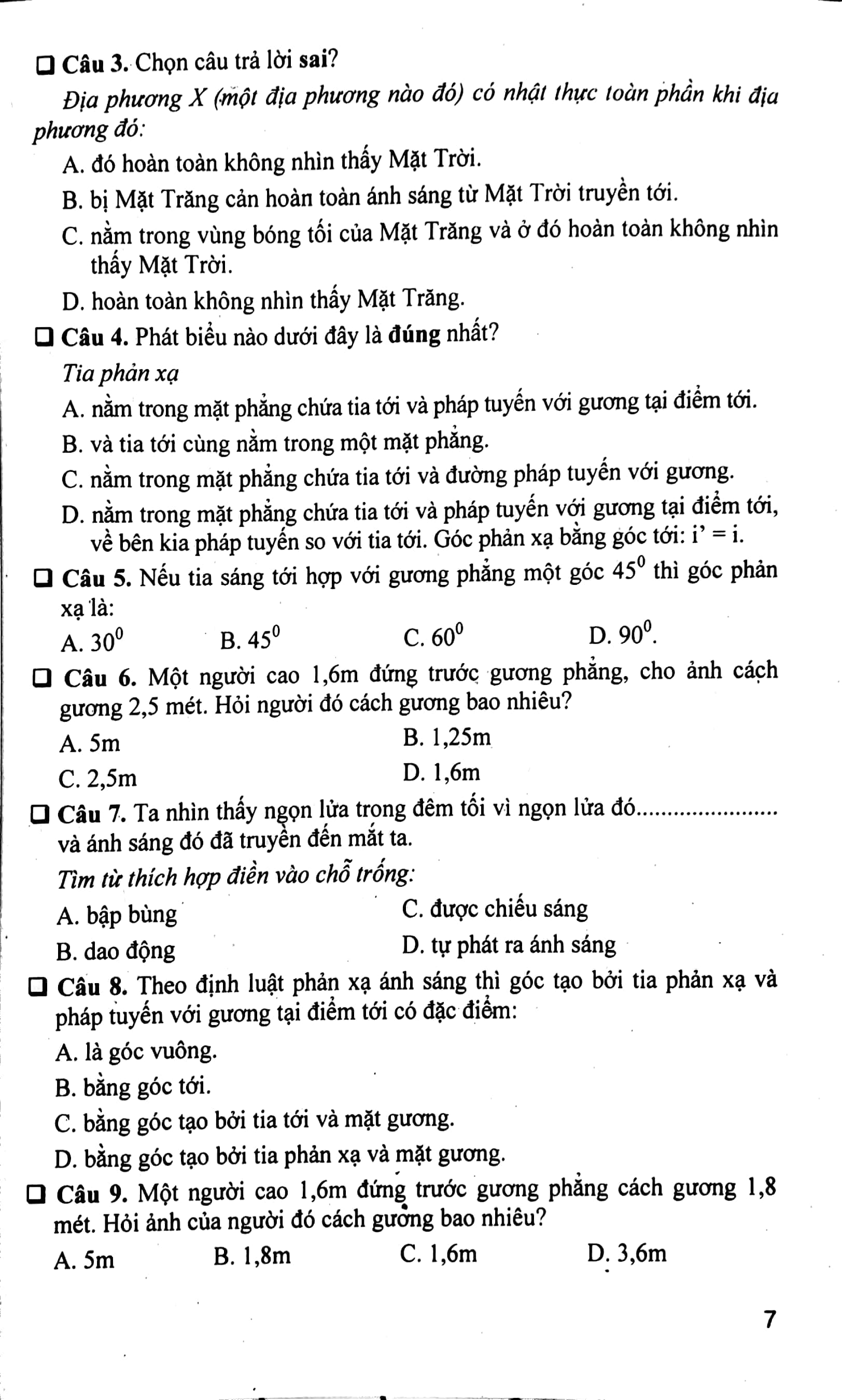 Đề Kiểm Tra Vật Lý 7