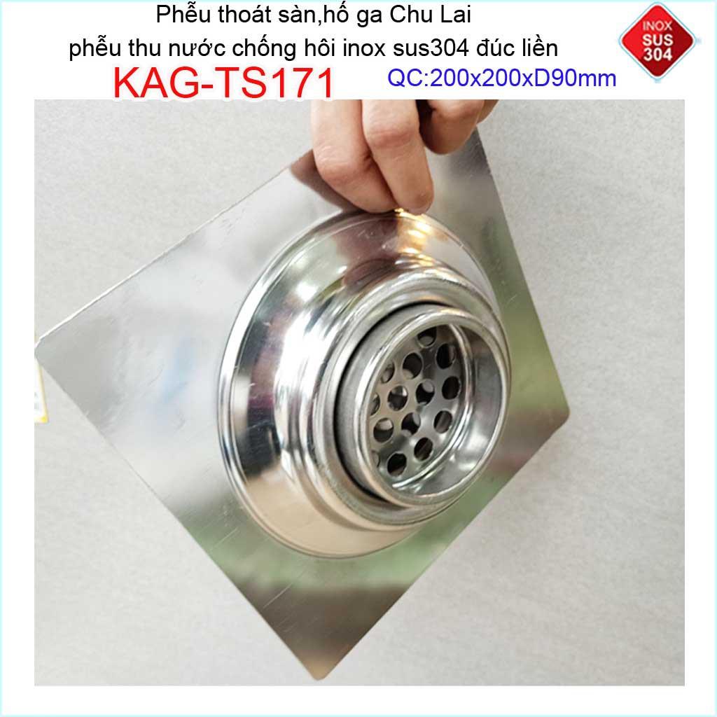 Hố ga thoát sàn Chu lai ống 9cm Inox 304, phễu thoát nước chống hôi 20x20cm-15x15cm-12x12cm-10x10cm ống D90mm