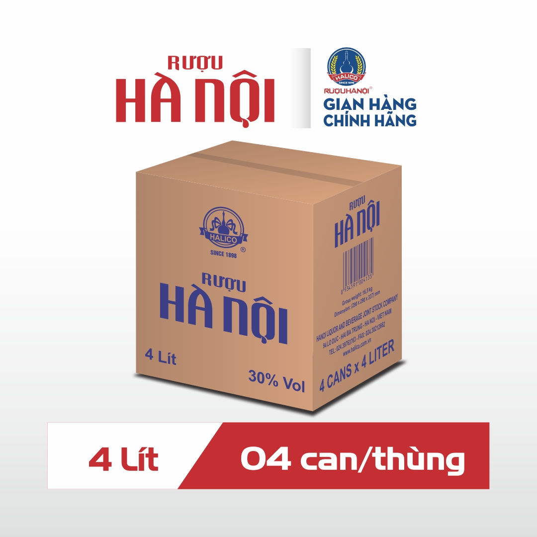 Rượu Hà Nội HALICO nồng độ 30% can PE 4l không kèm hộp
