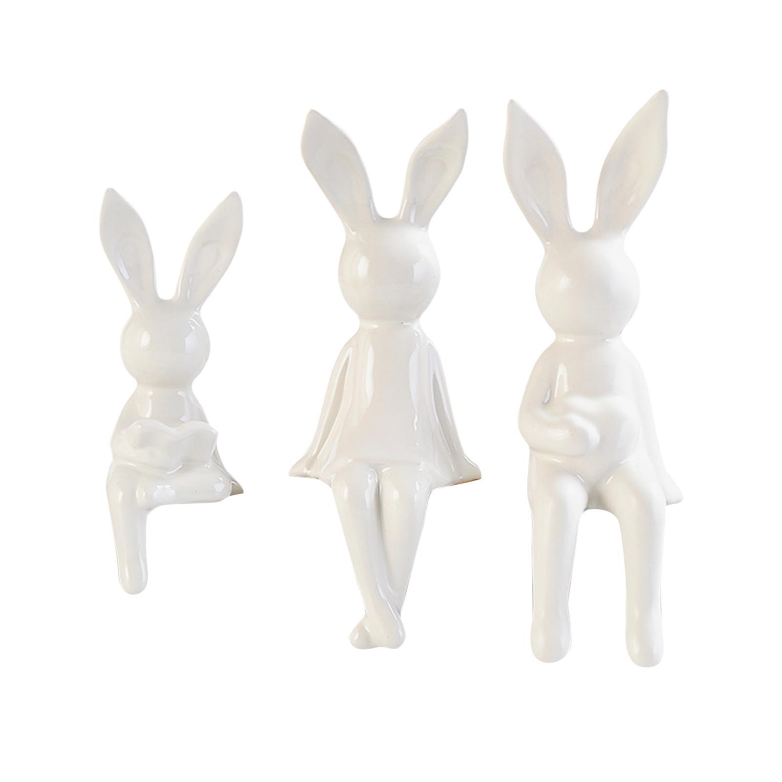 3Pcs Rabbit Family Statues Figurines Animal Figure Bedroom Bunny Sculpture