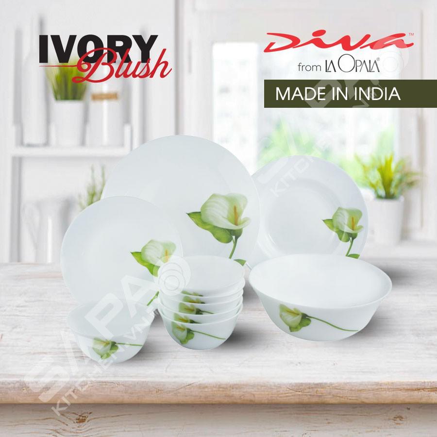 Bộ chén đĩa thủy tinh opal 10 món Ivory Blush bền gấp 3 lần thủy tinh thường - Hàng Chính Hãng