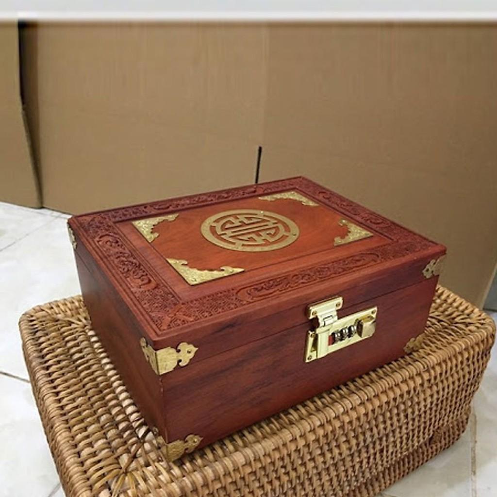 Hộp đựng tiền tiết kiệm bằng gỗ, đựng trang sức, con dấu có khóa số 24*18*10