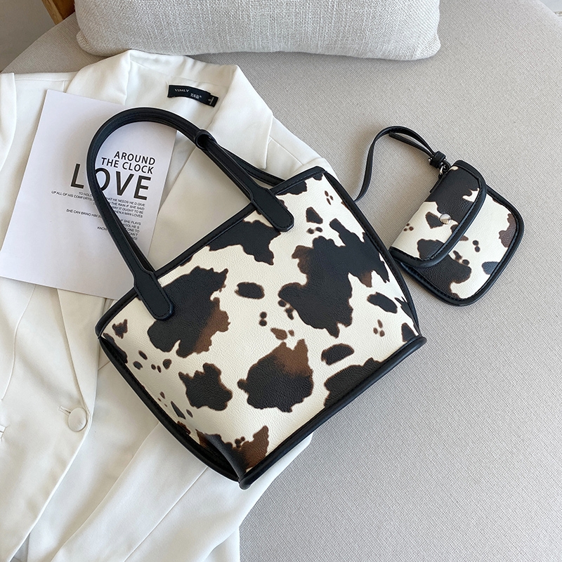 New style PU women's one-shoulder handbag three-piece cow tote bag