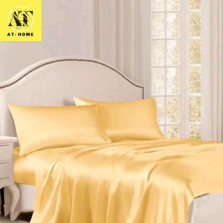 Bộ 4 Món Ga Gối Phi Lụa Thương hiệu LAN PHAM BEDDING Mát Mịn - Màu Vàng Chanh