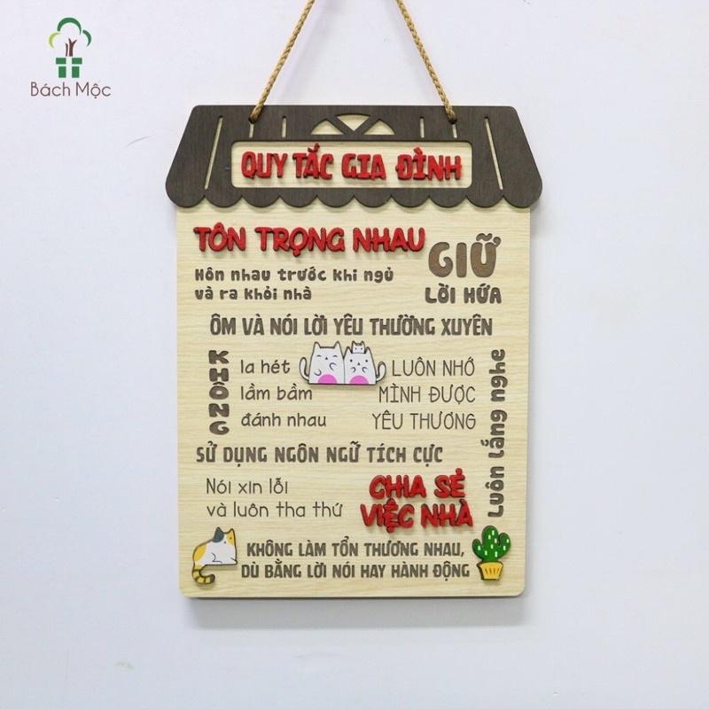 Tranh gỗ chữ nhật Quy tắc gia đình kích thước 20x28cm làm quà tặng