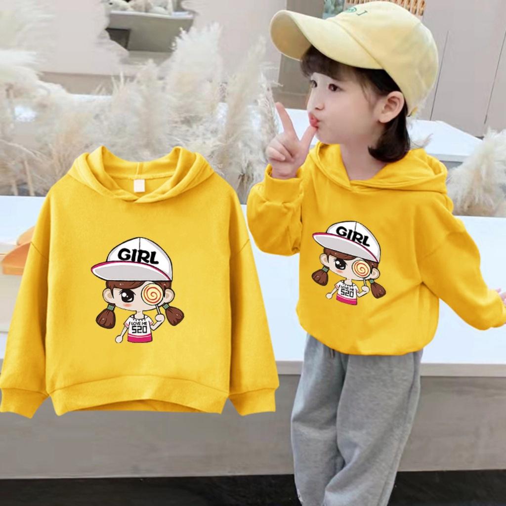 Áo hoodie cho bé từ 9 đên 33kg girl kẹo mút dáng rộng chất nỉ bông siêu cute