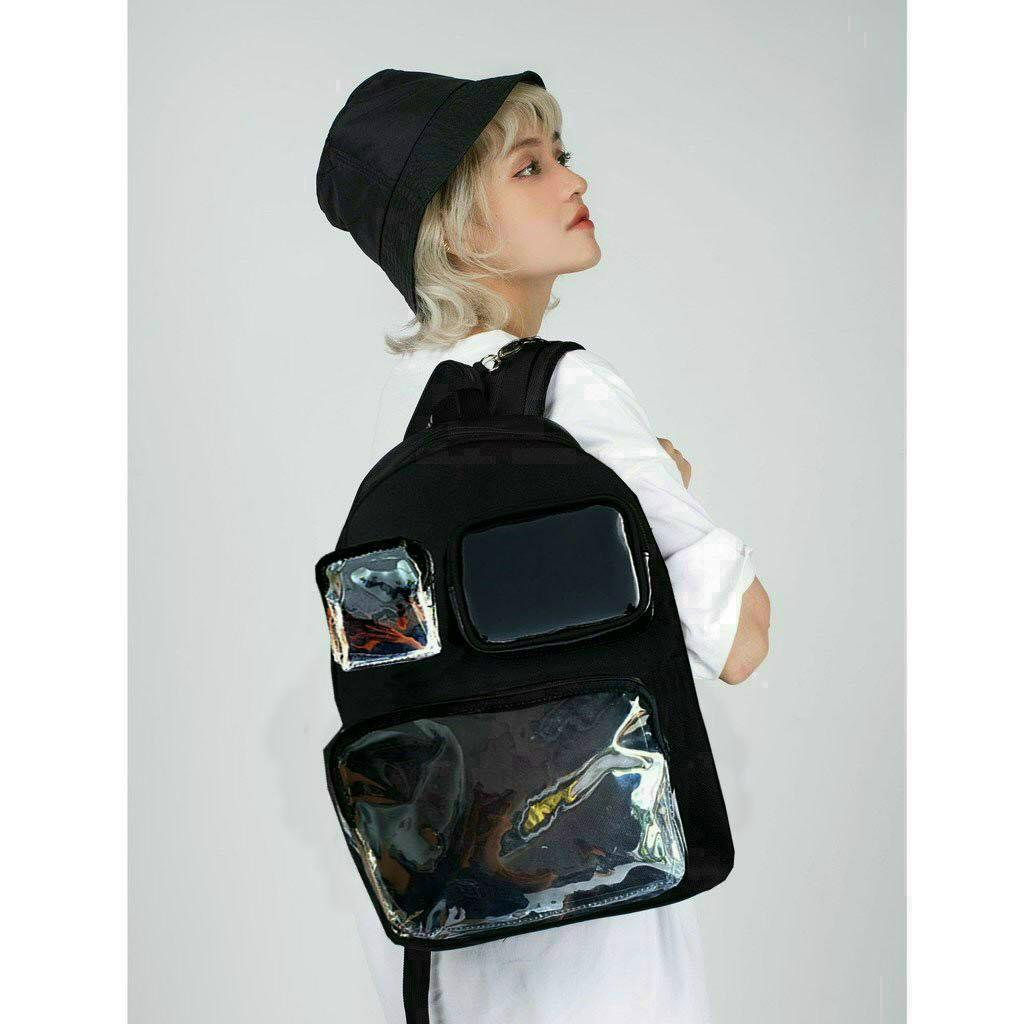 Balo unisex dành cho cả nam và nữ, chất vải bố dày dặn, nhiều ngăn túi hộp trong suốt, phù hợp đi học hay đi chơi