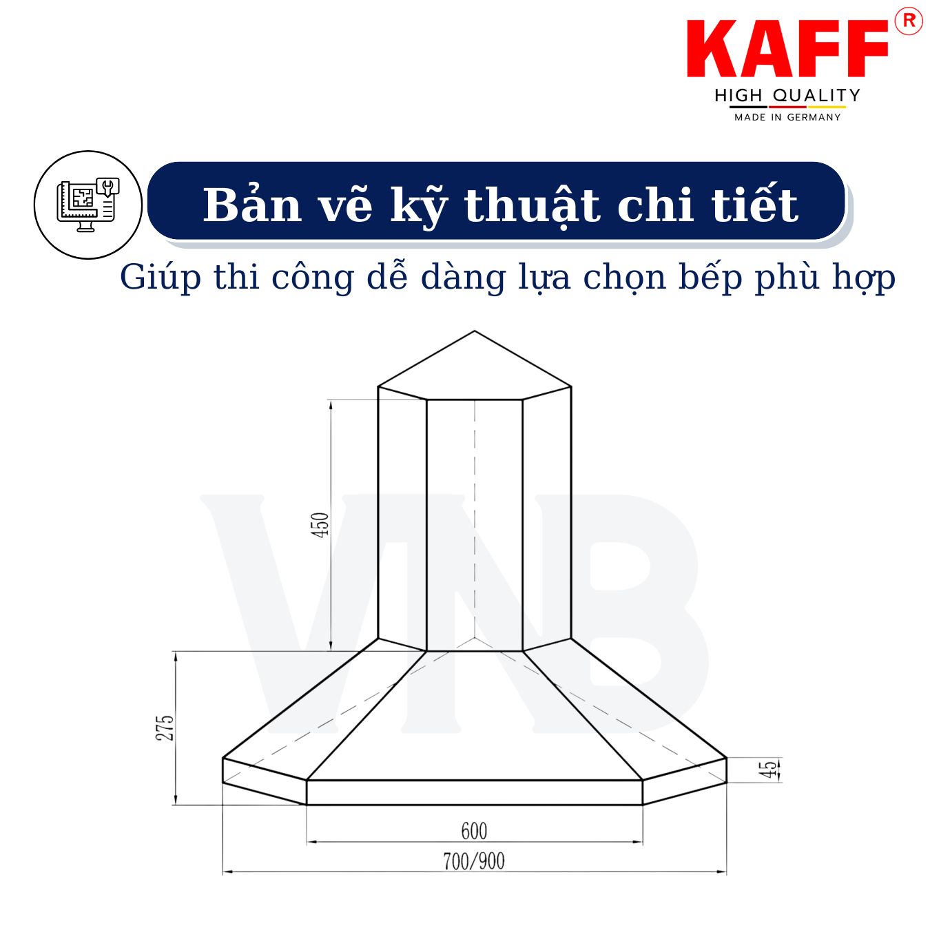 Máy hút mùi ốp gốc kim cương 700mm KAFF KF_CN700I Tặng bộ lọc than thay thế _ Hàng Chính Hãng