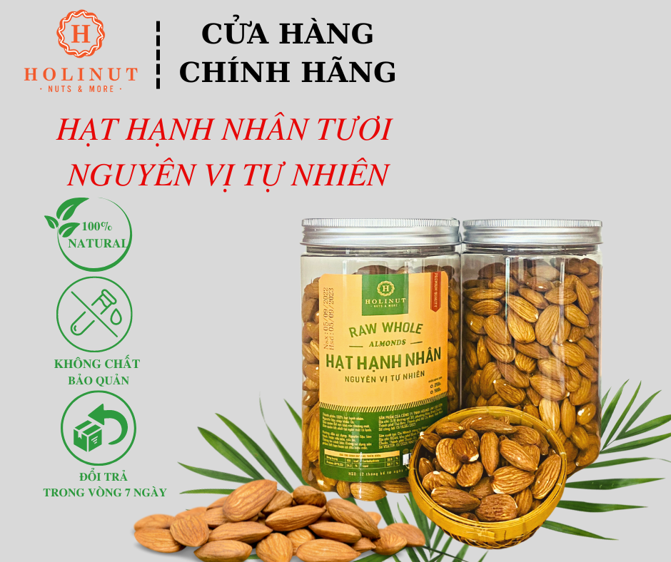 Hạnh Nhân Tươi Chuẩn Nhập Khẩu Mỹ DATE mới liên tục, dùng làm sữa hạt - Thương Hiệu HOLINUT