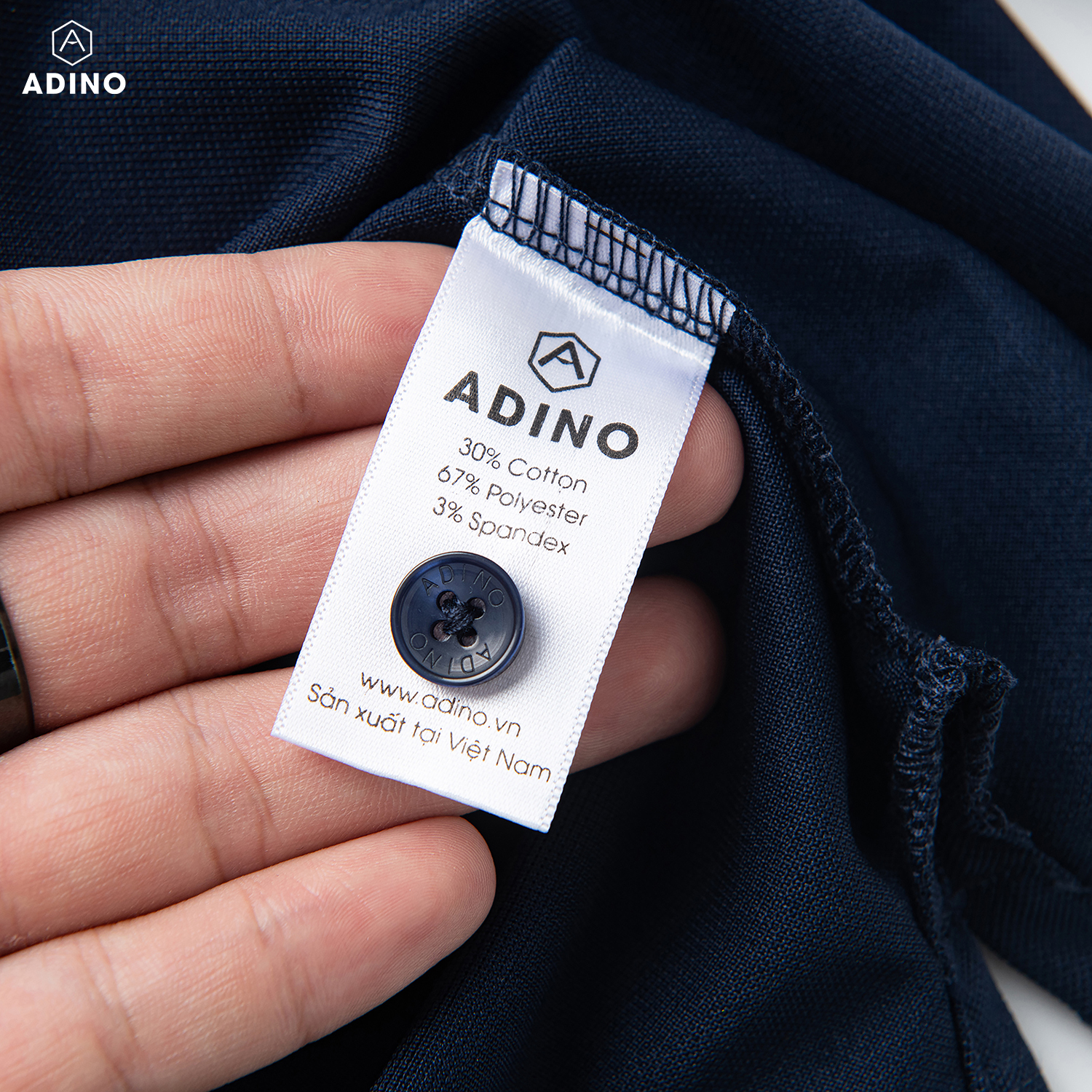Áo polo nữ màu xanh đen phối viền ADINO vải polyester cotton không bai xù dáng slimfit công sở hơi ôm trẻ trung APN04