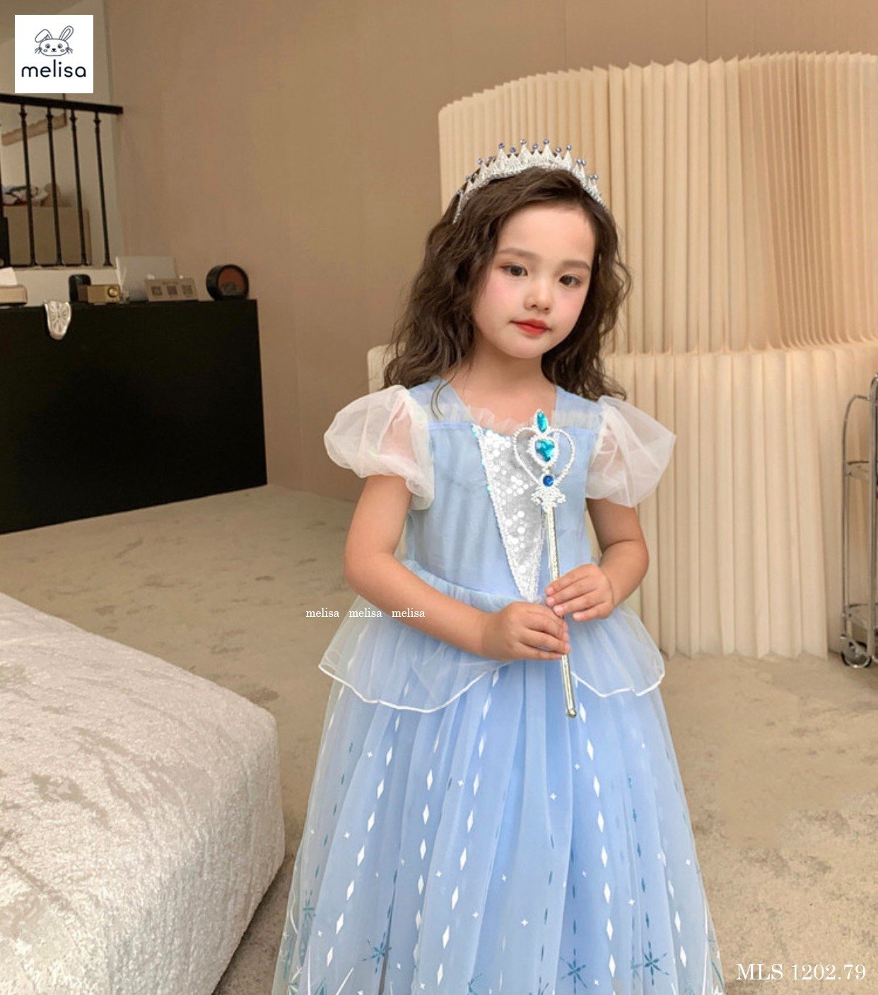 Đầm voan công chúa cho bé gái dự tiệc diện tết đẹp hình Elsa size 10-40kg hàng thiết kế cao cấp