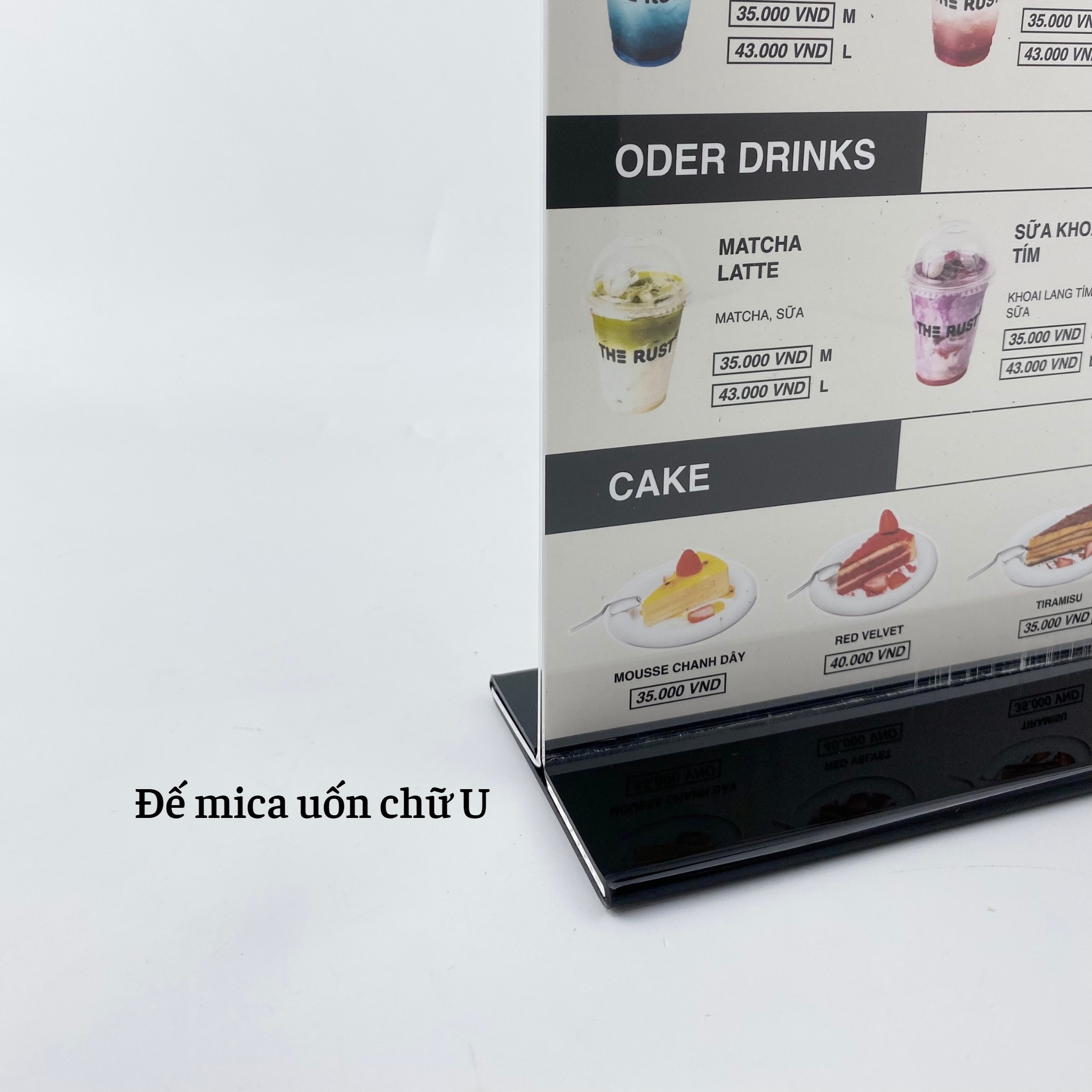 Kệ menu nhà hàng, Standee mica để bàn, Bảng quét mã QR Code, Kệ mica 2 mặt Enter E09-U 100x210mm đế lùa uốn bằng