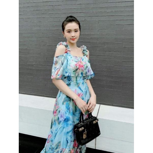 ĐẦM MAXI VOAN TƠ 2 DÂY RỚT VAI