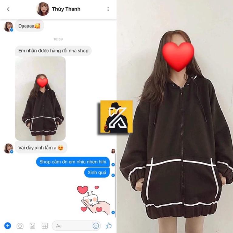 Áo Khoác Nỉ Khóa Dây Kéo Form Rộng Viền Trắng Ulzzang Unisex