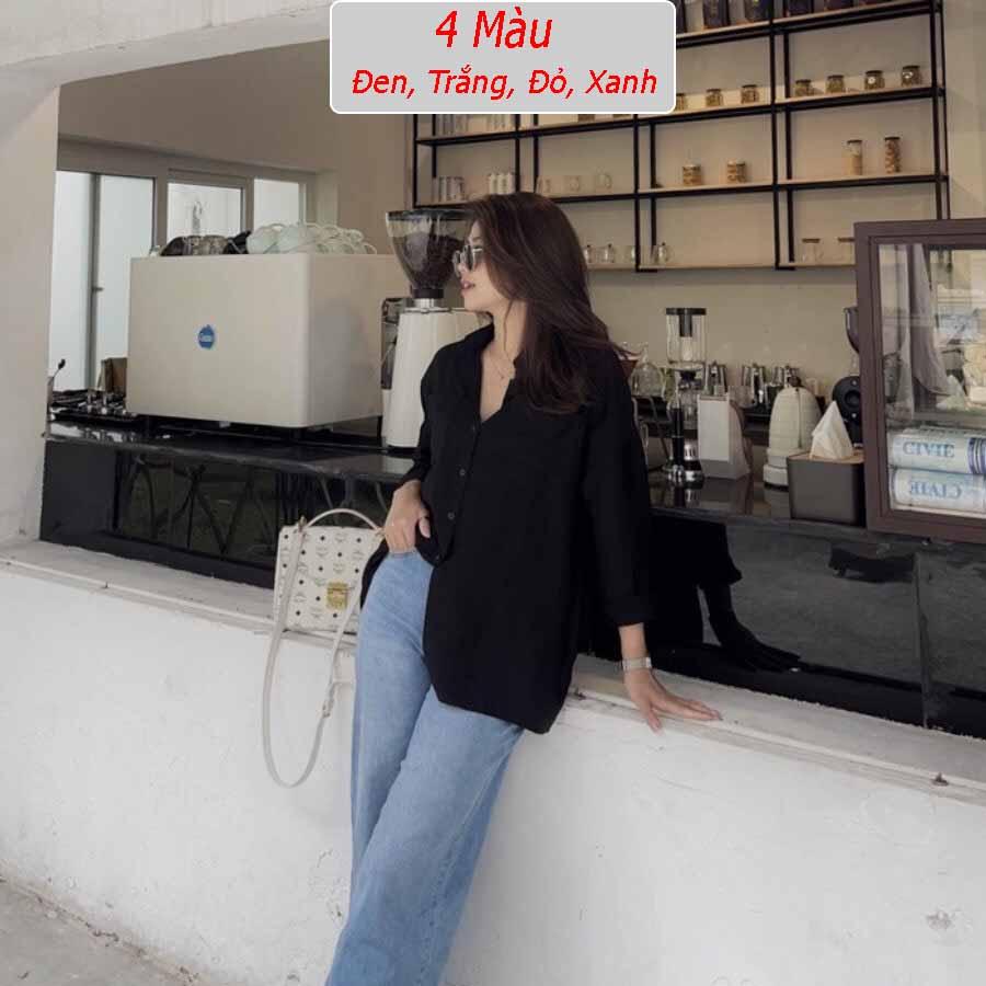 Áo sơ mi nam nữ dài tay Unisex Basic trơn Form Slim màu xanh trắng đen đỏ chất đũi mịn mát G5