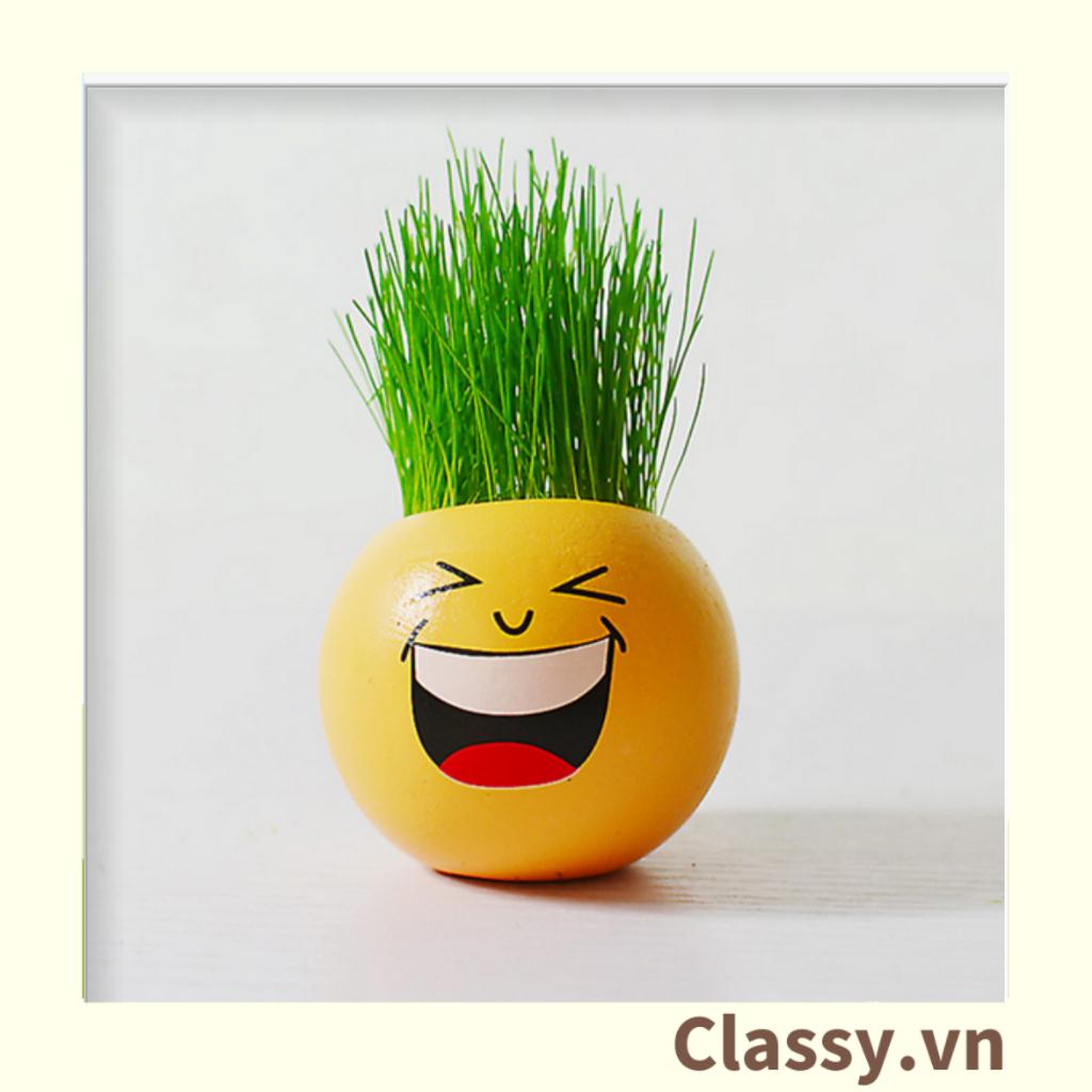 Chậu cây cảnh mini hình mặt cười vui đáng yêu, Emojji đẹp, chậu cây hình em bé baby xinh, tặng kèm đất và hạt giống cỏ
