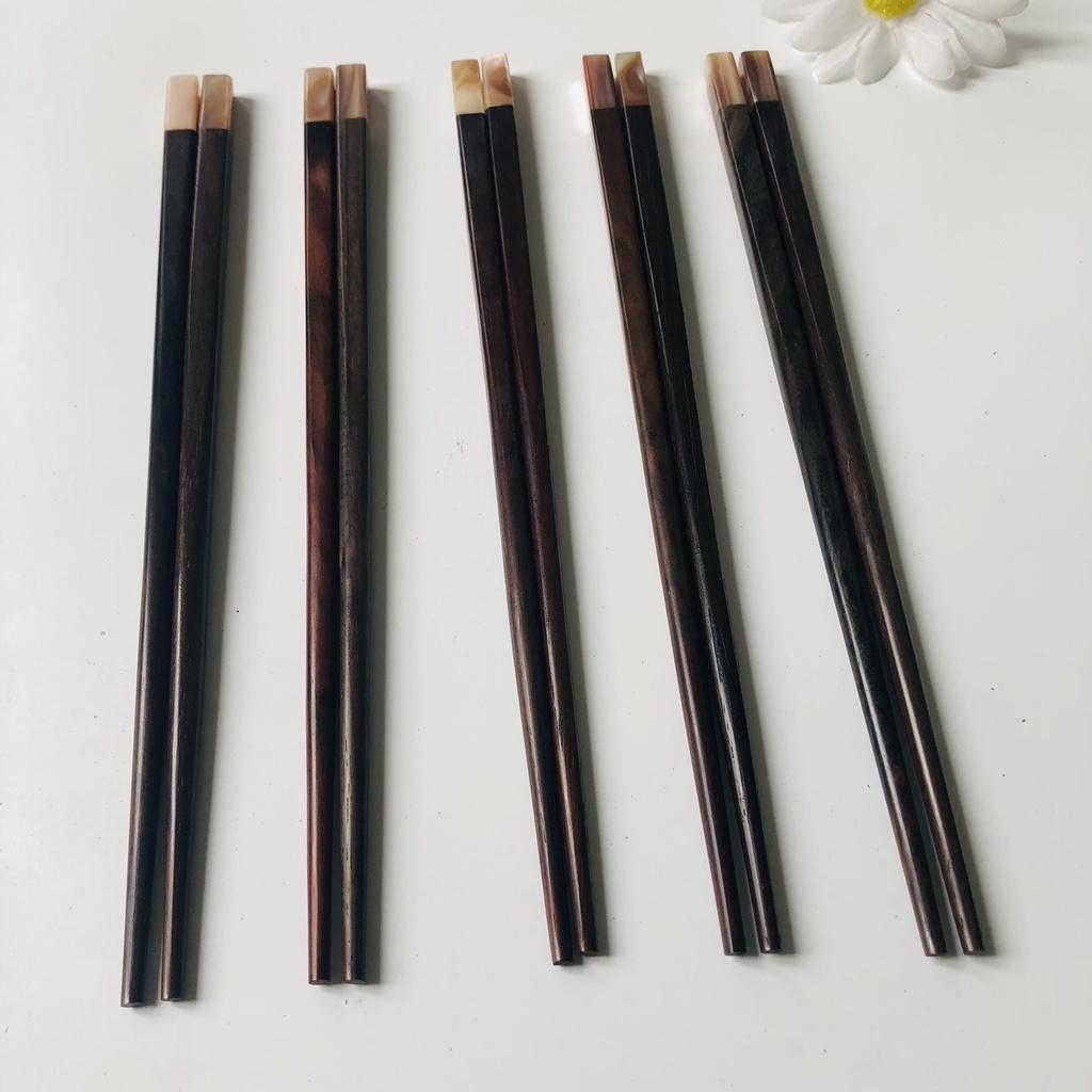 Đũa GỖ TRẮC Cán Khảm Trai Hồng 23cm, Đũa Gỗ Làm Thủ Công, Đũa Ăn Cơm, Chụp Ảnh Decor