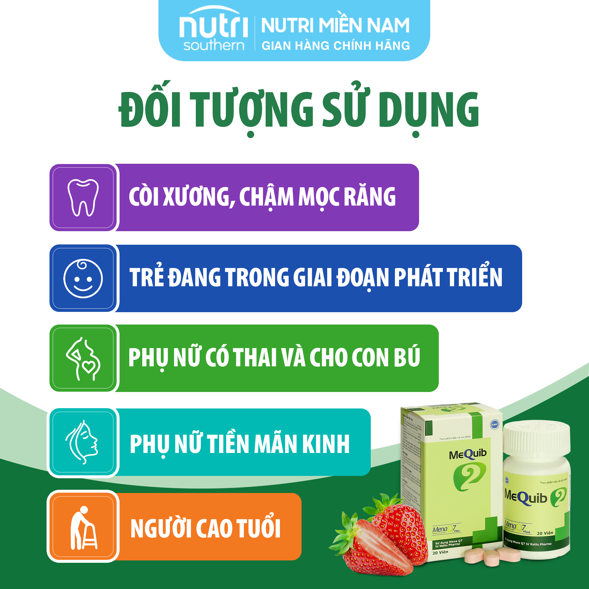 Viên ngậm Vitamin D3 K2 MK7 MenaQ7 và Canxi MEQUIB 2 - Giúp xương chắc khỏe, tăng cường phát triển chiều cao (hộp 20 viên)