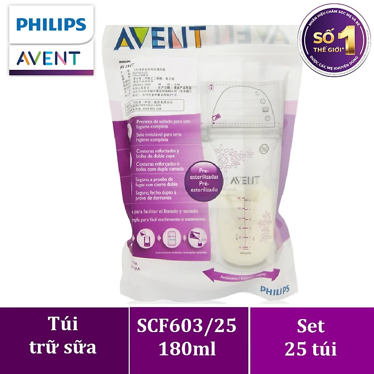 Bộ 25 Túi trữ sữa Philips Avent dung tích 180ml/túi_603.25
