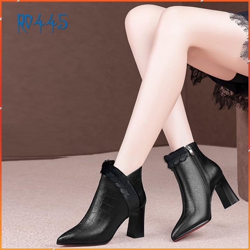 Giày boot bốt nữ cổ thấp 8 phân hàng hiệu rosata màu đen ro445 - HÀNG VIỆT NAM CHẤT LƯỢNG QUỐC TẾ