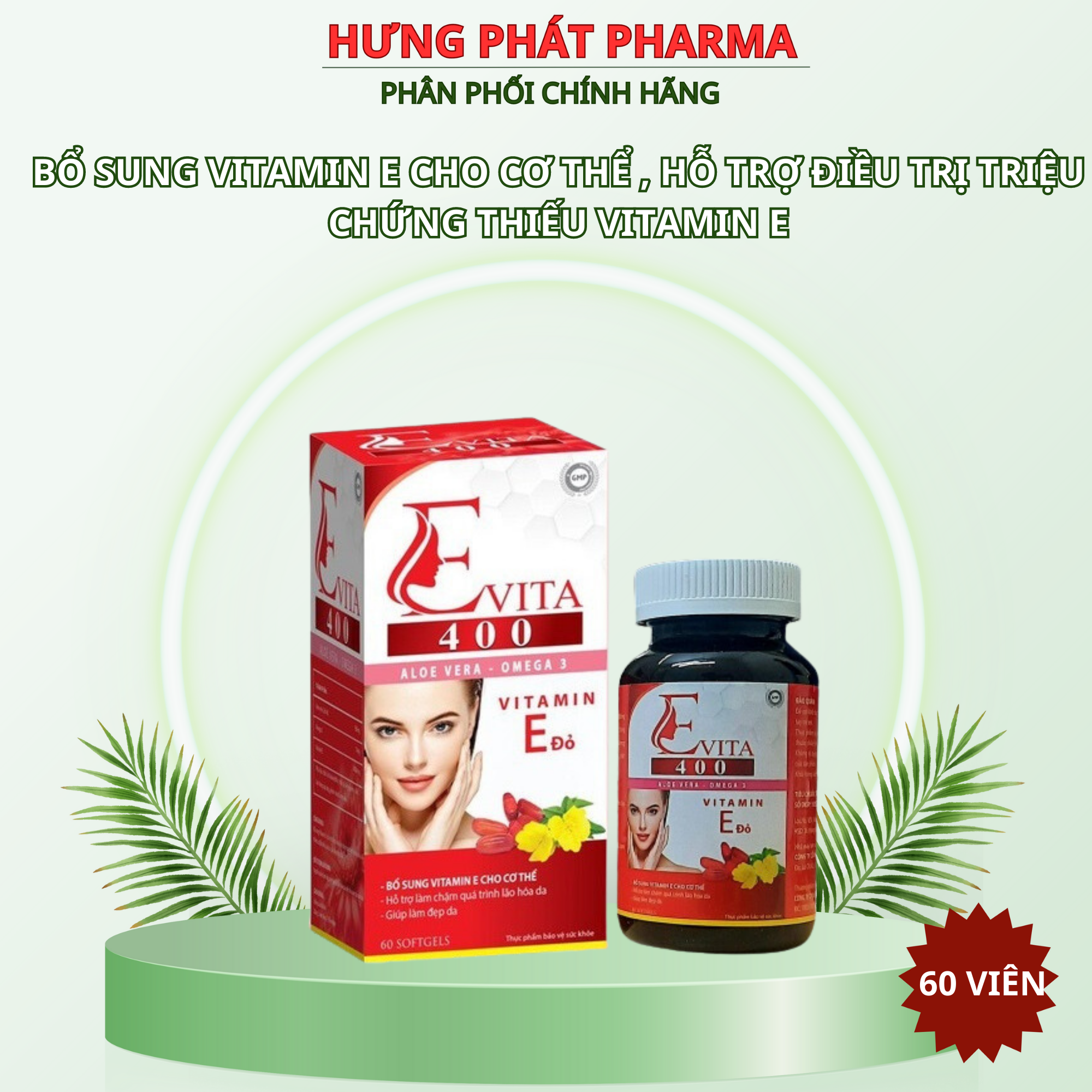 Viên uống đẹp da E Vita omega 3 tinh dầu lô giúp sáng da , chống lão hóa- Hộp 60 viên