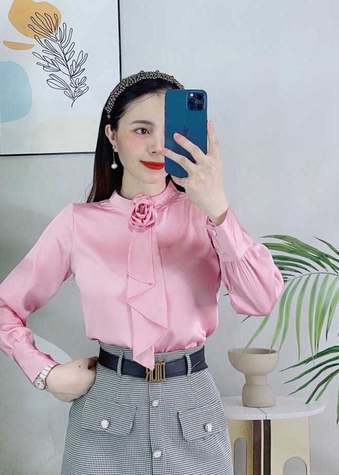Sơ mi lụa ngọc trai mềm đep thầm mồ hôi không nhăn