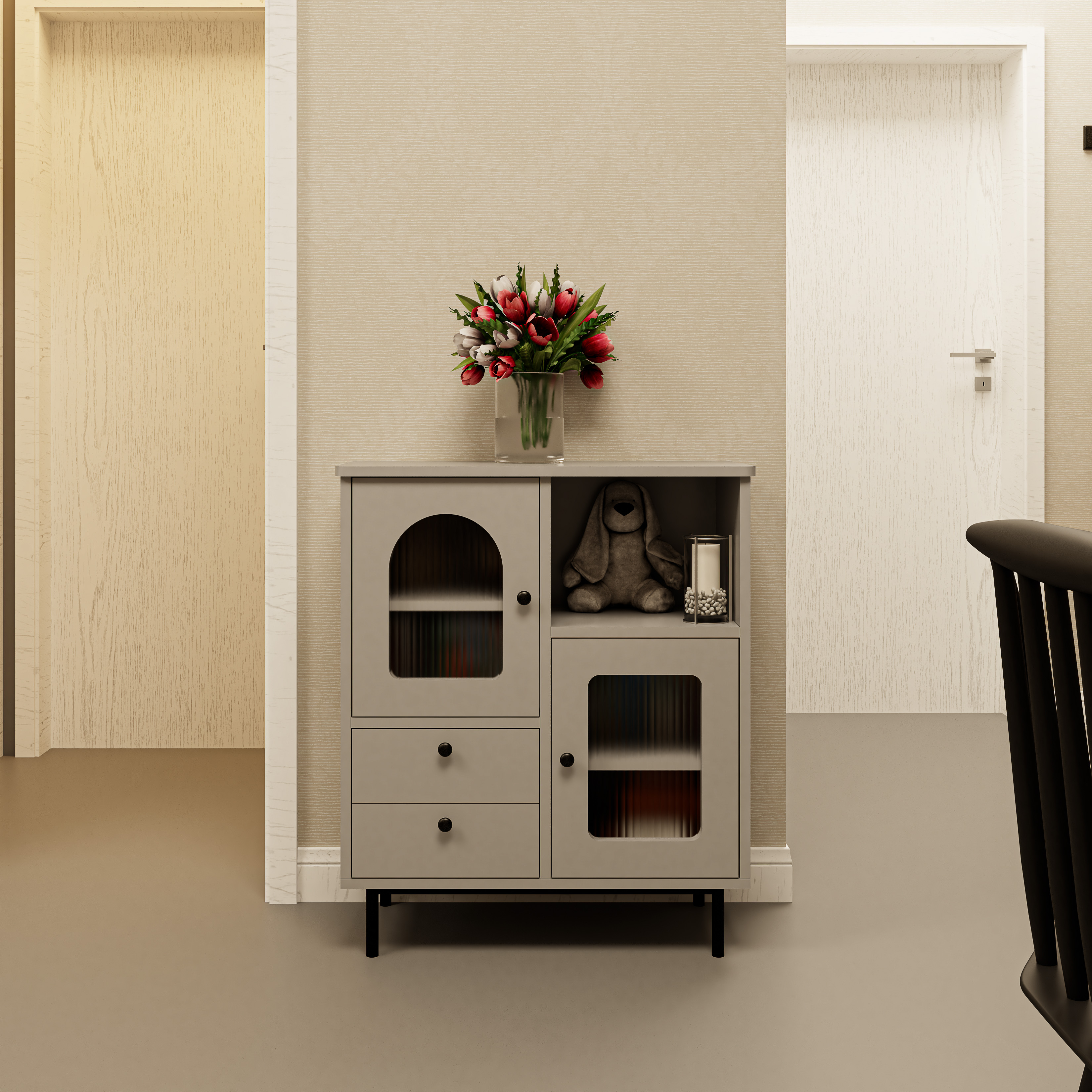 [Happy Home Furniture] SISEEL, Tủ lưu trữ cửa kính 2 cửa mở - Chân sắt, 70cm x 32cm x 82cm ( DxRxC), TLT_010