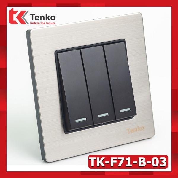 Công Tắc Điện Âm Tường 3 Nút Mặt Kim Loại Cao Cấp TENKO TK-F71-B-03